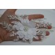 Pair Ivory 3D Embroidered Beaded Lace Applique