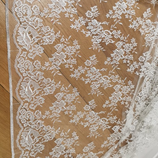 Off White Embroidery Lace Fabric, Floral Lace 55" width