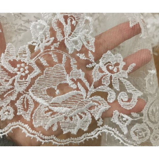 Off White Embroidery Lace Fabric, Floral Lace 55" width