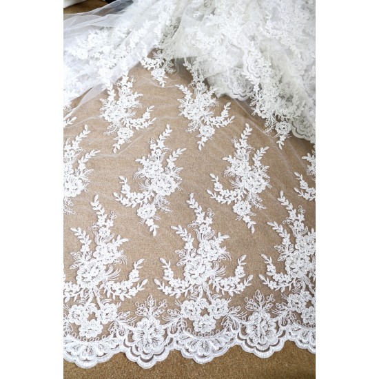 White Bridal Lace Fabric 51"width Pearls Sequins & Beads