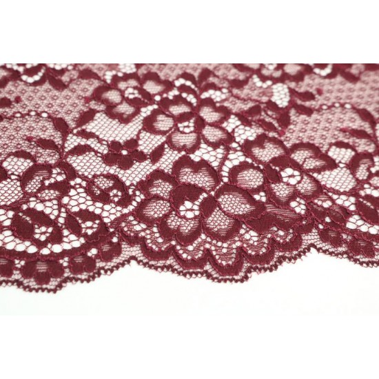 Fine Stretch Lace, Dark Red colour, 7" / 18cm Width