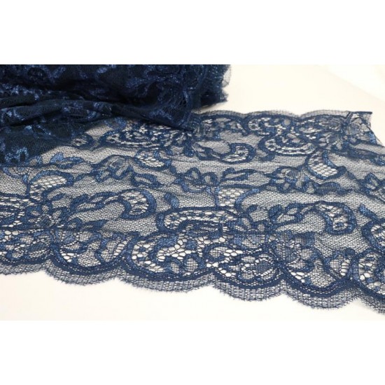 Fine Stretch Lace, Dark Blue Colour, 9" / 23cm Width