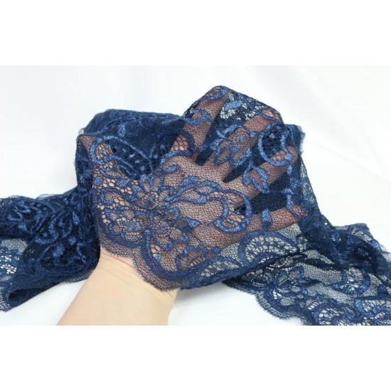 Fine Stretch Lace, Dark Blue Colour, 9" / 23cm Width