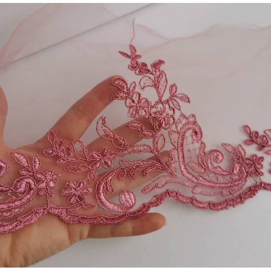 Lace Edging, Lace Trim Dusty rose colour 6.3" wide