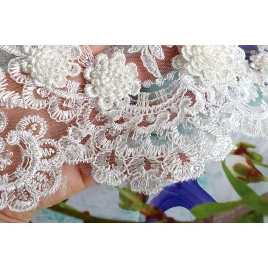 Lace Trim Off White colour, 3D Flowers Lace Trim 11.5"wide