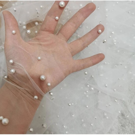 Soft Ivory Soft Pearl Tulle Fabric, 118" / 3m Wide Pearl Tulle Soft Ivory Soft Pearl Tulle Fabric, 118" / 3m Wide Pearl Tulle