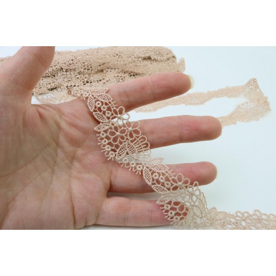Embroidered Lace Trim, Beige colour, 1" width Embroidered Lace Trim, Beige colour, 1" width