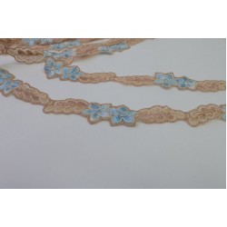 Embroidered Lace Trim, Beige and Blue colour, 2cm Width